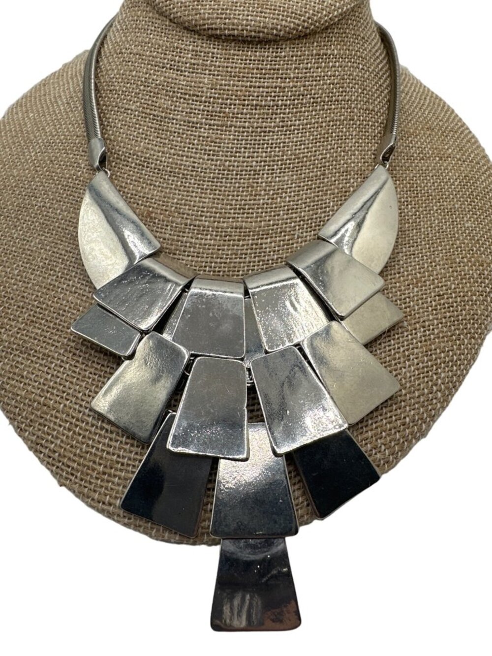 Erica Lyons Statement Bib Necklace Metallic Tribal Brutalist EL Logo